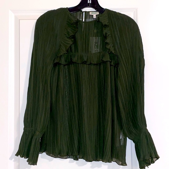 Kenzo Green Pleated Blouse – Size 34 / Small – New with Tags - Picture 4 of 7
